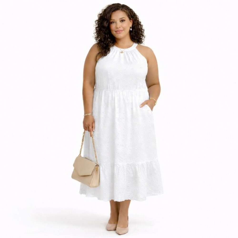 NWT‎ Torrid Modest Halter Midi Dress White Ruffle Tiered Eyelet Easter Size 2X